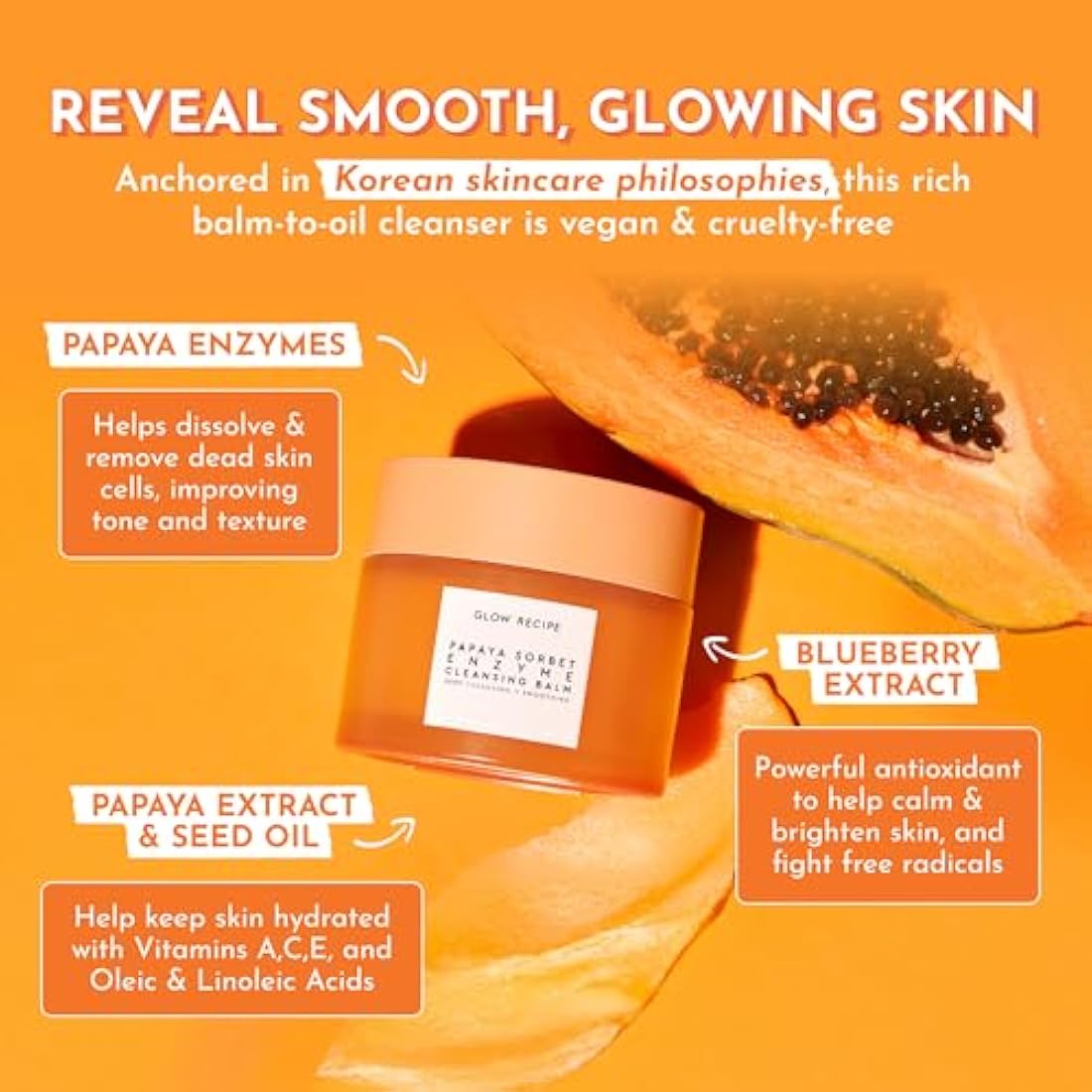 Glow Recipe Papaya Enzyme Cleansing Balm - Hydrating Makeup Remover (3.38oz)