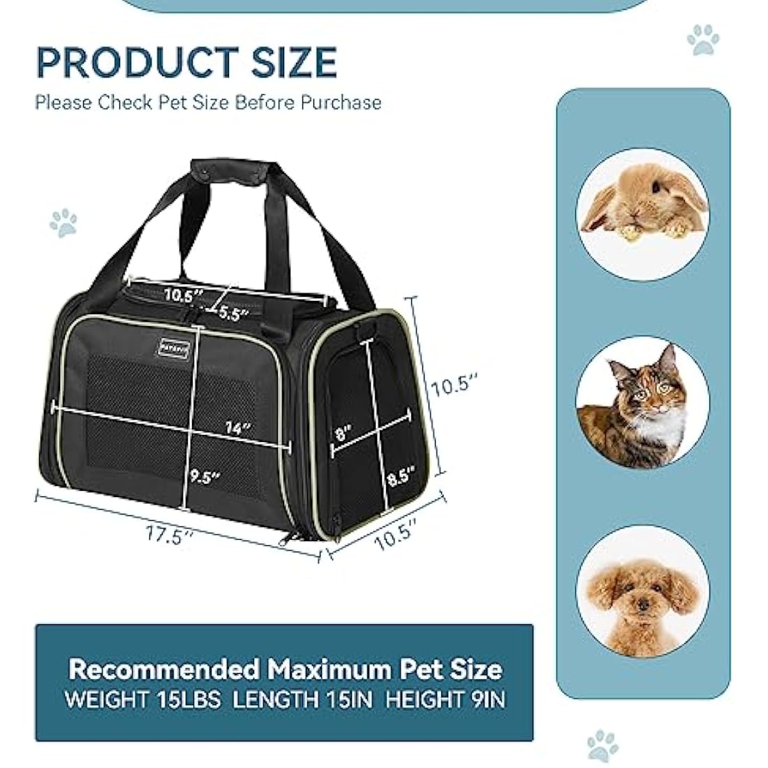 Petsfit Soft Cat Carrier | Airline Approved Small Dog Bag with Fleece Mat