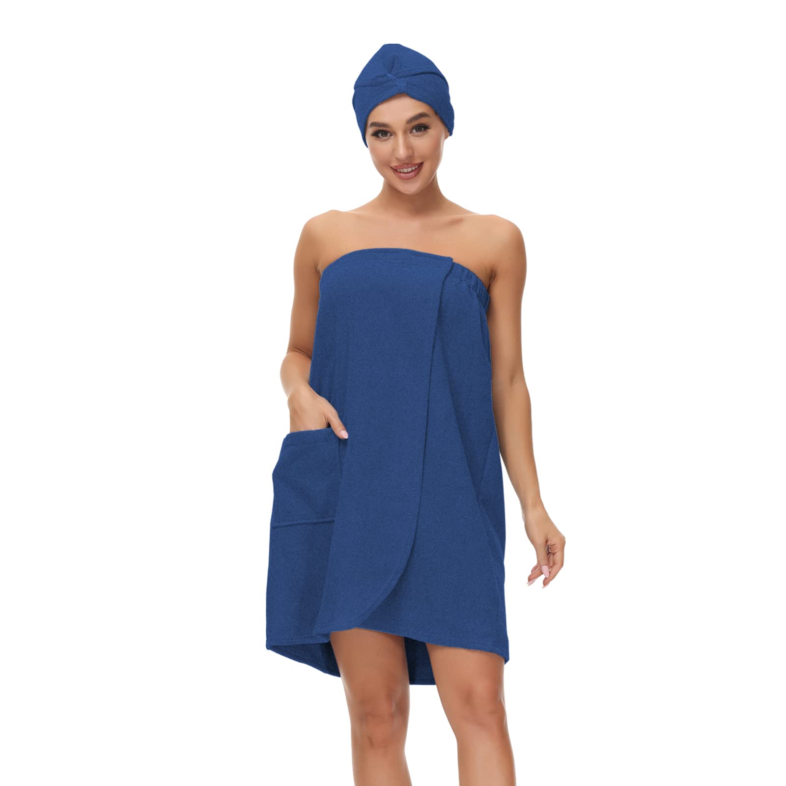 Verve Jelly Women's Bath Shower Wrap Towel Dress – Blue Knee Length
