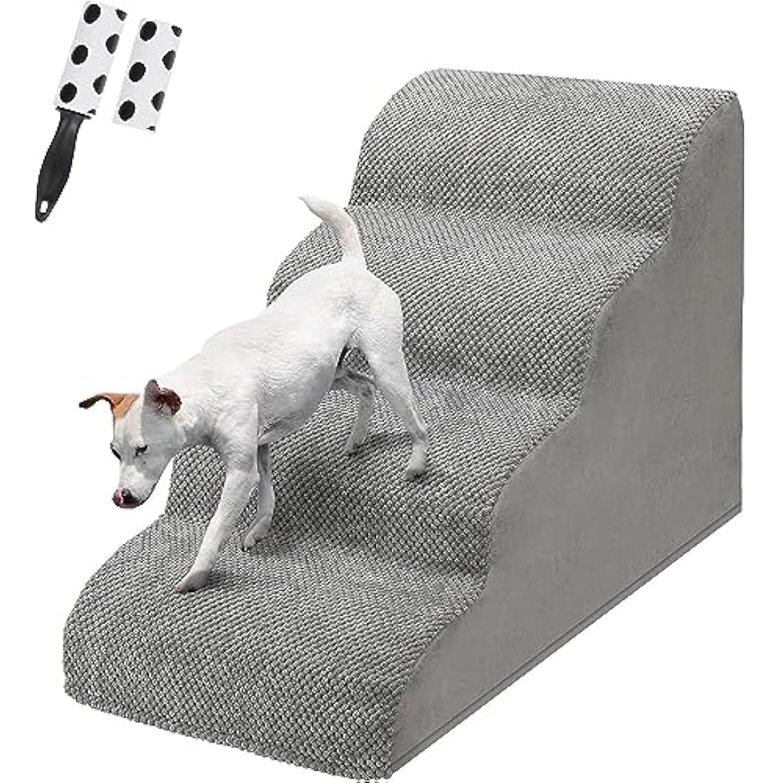 4-Step Foam Dog Stairs for Bed – Non-Slip Pet Ramp, Grey