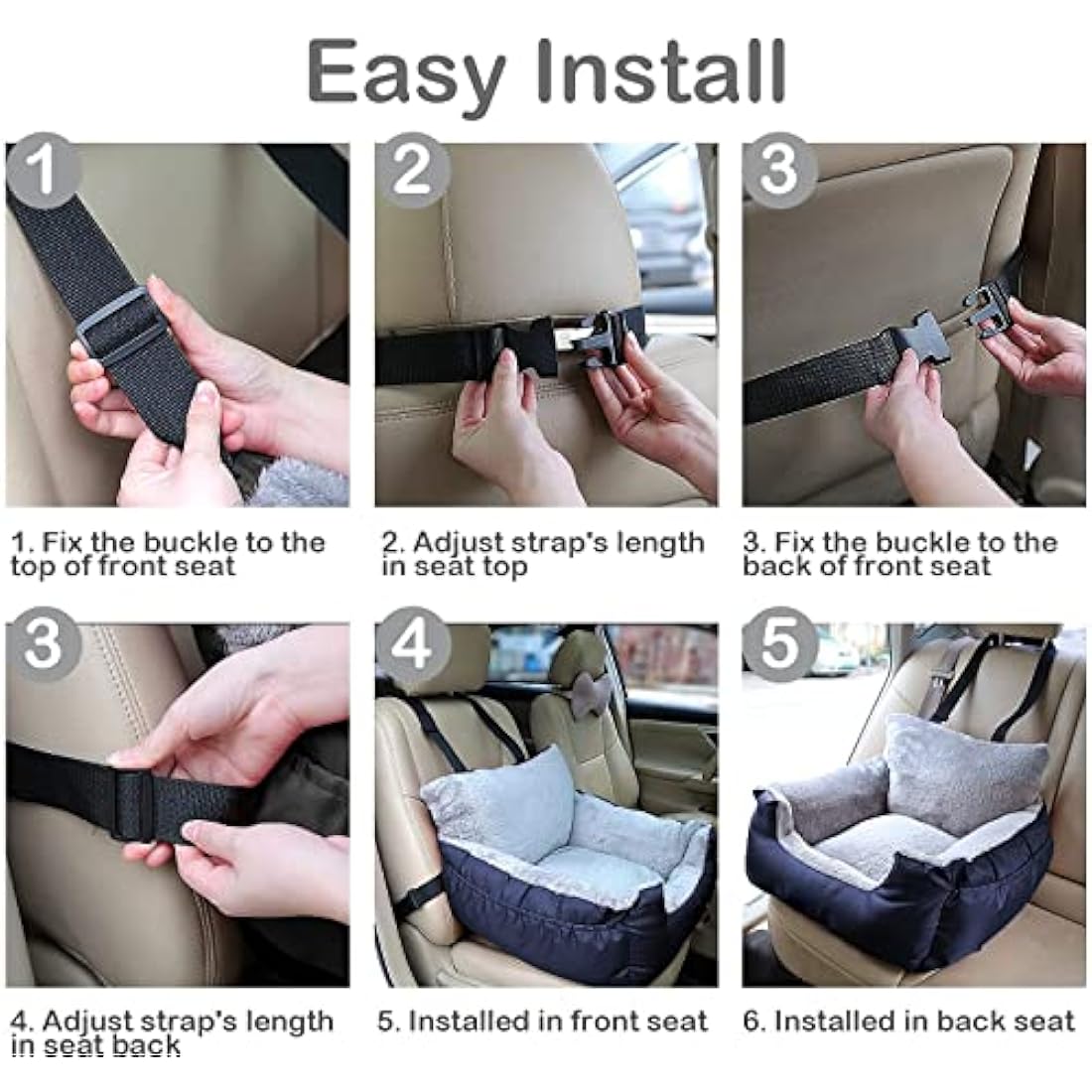 Dog Booster Seat - Waterproof Plush Car Travel Bed, Navy