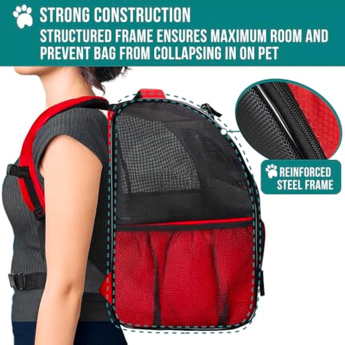 PetAmi Dog Backpack Carrier | Ventilated Airline Approved Hiking Bag - Red