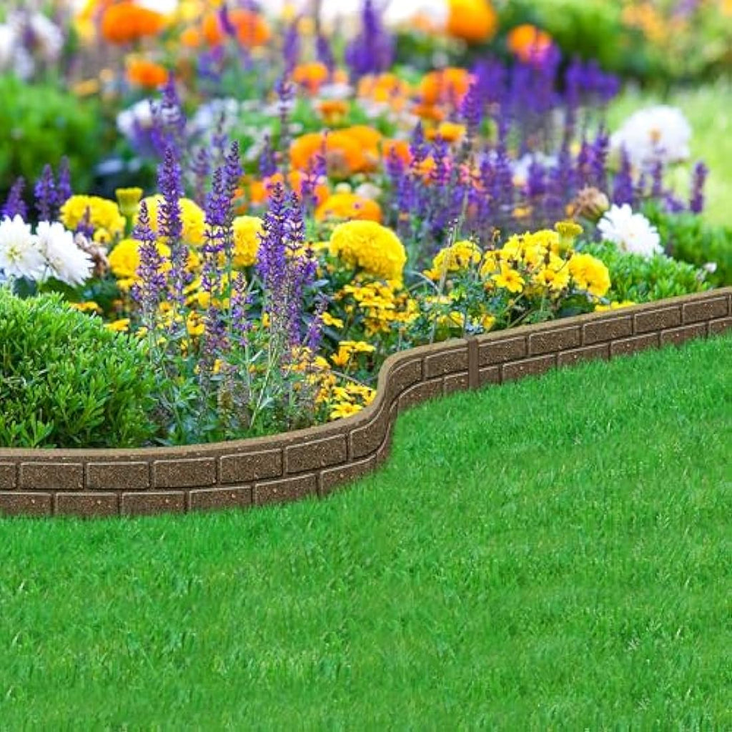 Nicoman Brick Effect Garden Edging - Recycled Rubber Border, Brown, 12pk