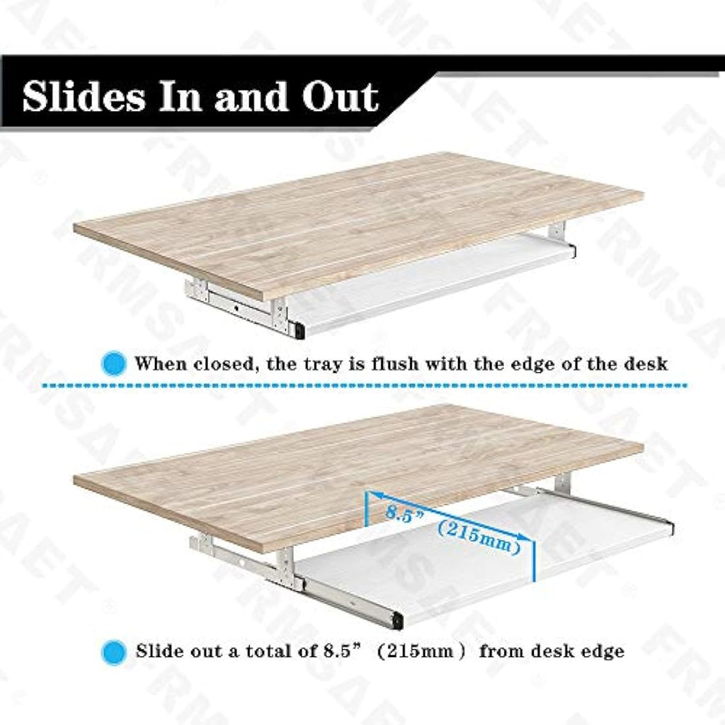 FRMSAET 30" Under Desk Keyboard Tray – Adjustable Height Wood Drawer