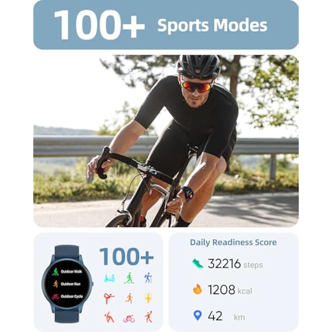 Parsonver Smart Watch with Bluetooth Call | 100+ Sport Modes - Blue