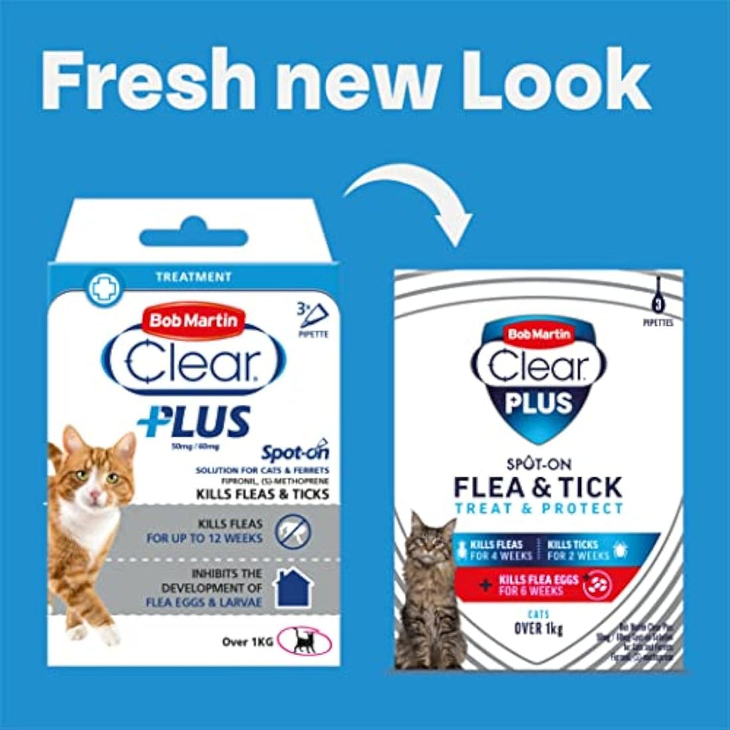 Bob Martin Clear Plus Flea & Tick Spot On for Cats - 3 Pipettes