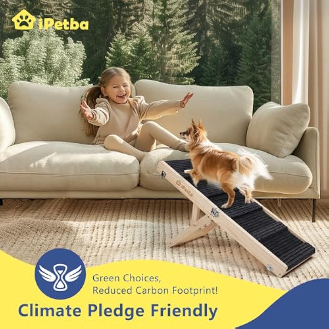 iPetba Adjustable Folding Dog Ramp | Solid Pine Wood Pet Ramp for Sofa