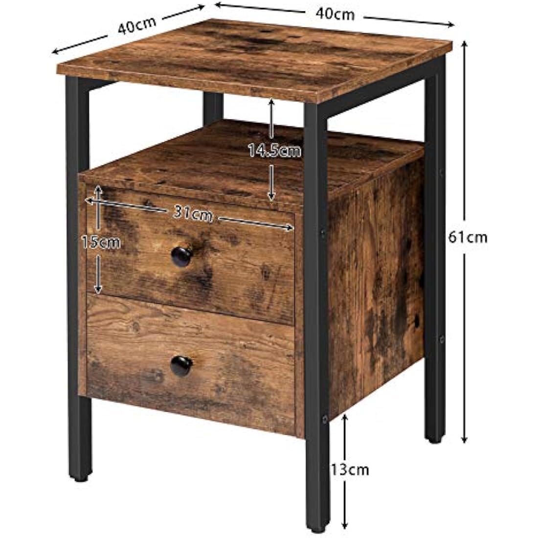 HOOBRO Industrial Nightstand – 2-Drawer Side Table in Rustic Brown