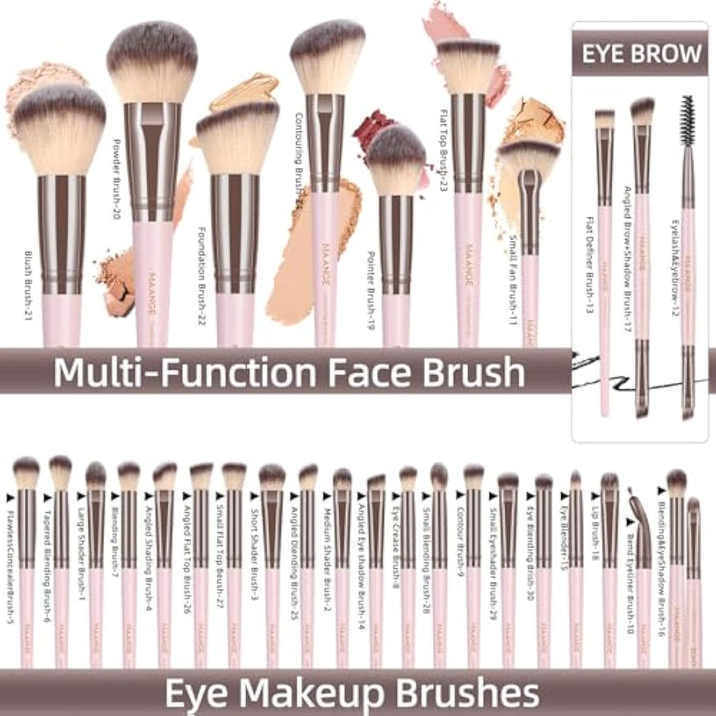 MAANGE 51-Piece Makeup Brush Set | Synthetic Tools with Bag - Pink