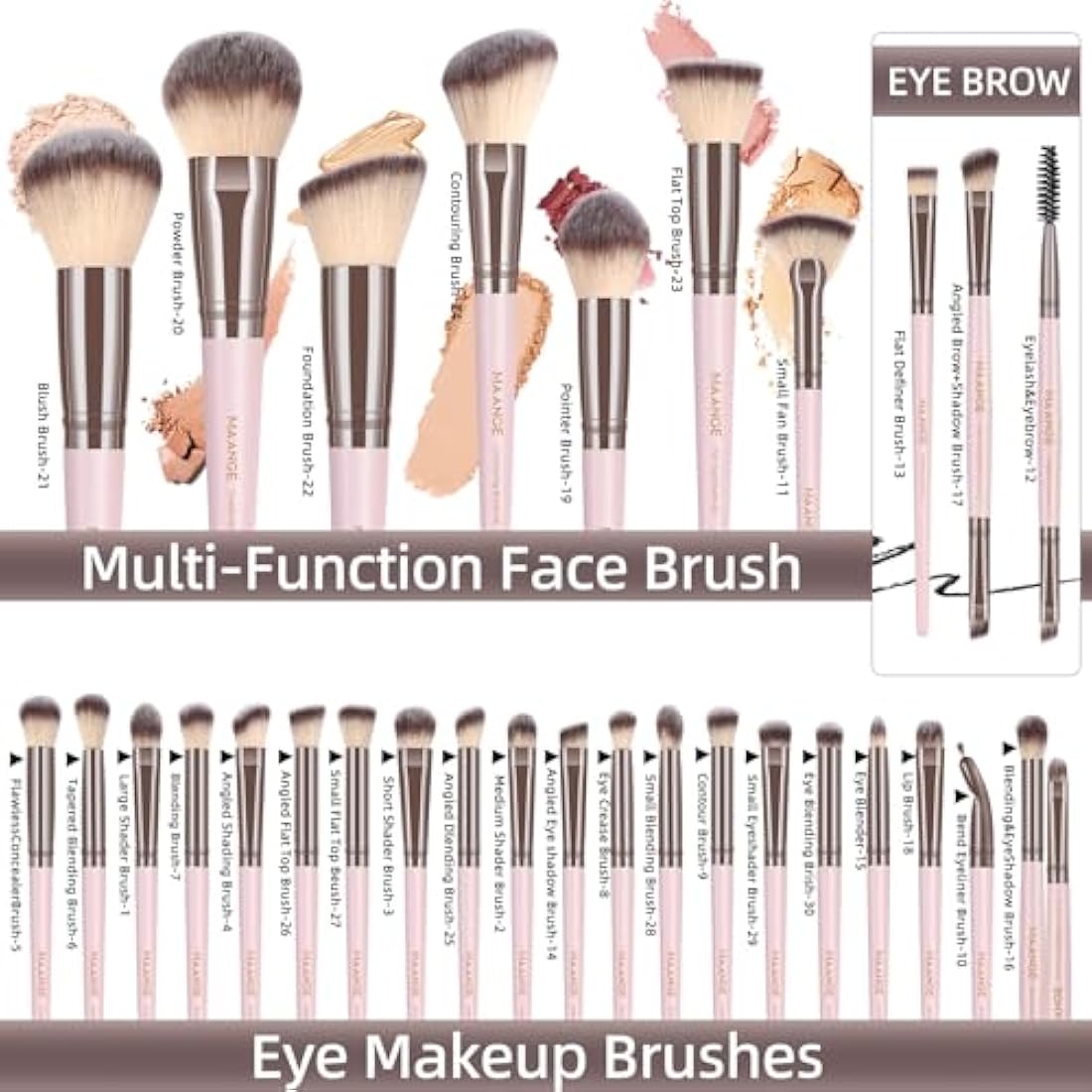 MAANGE 51-Piece Makeup Brush Set | Synthetic Tools with Bag - Pink
