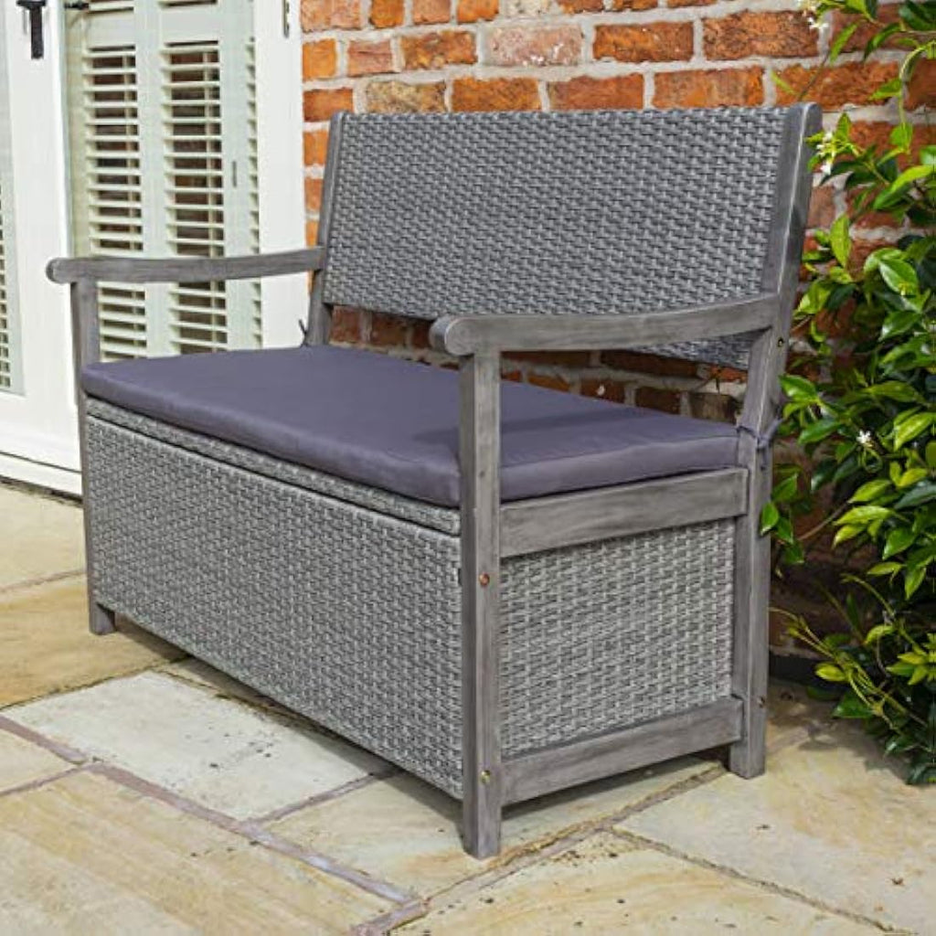 Alderley Rattan Storage Bench – Grey Hardwood Timber