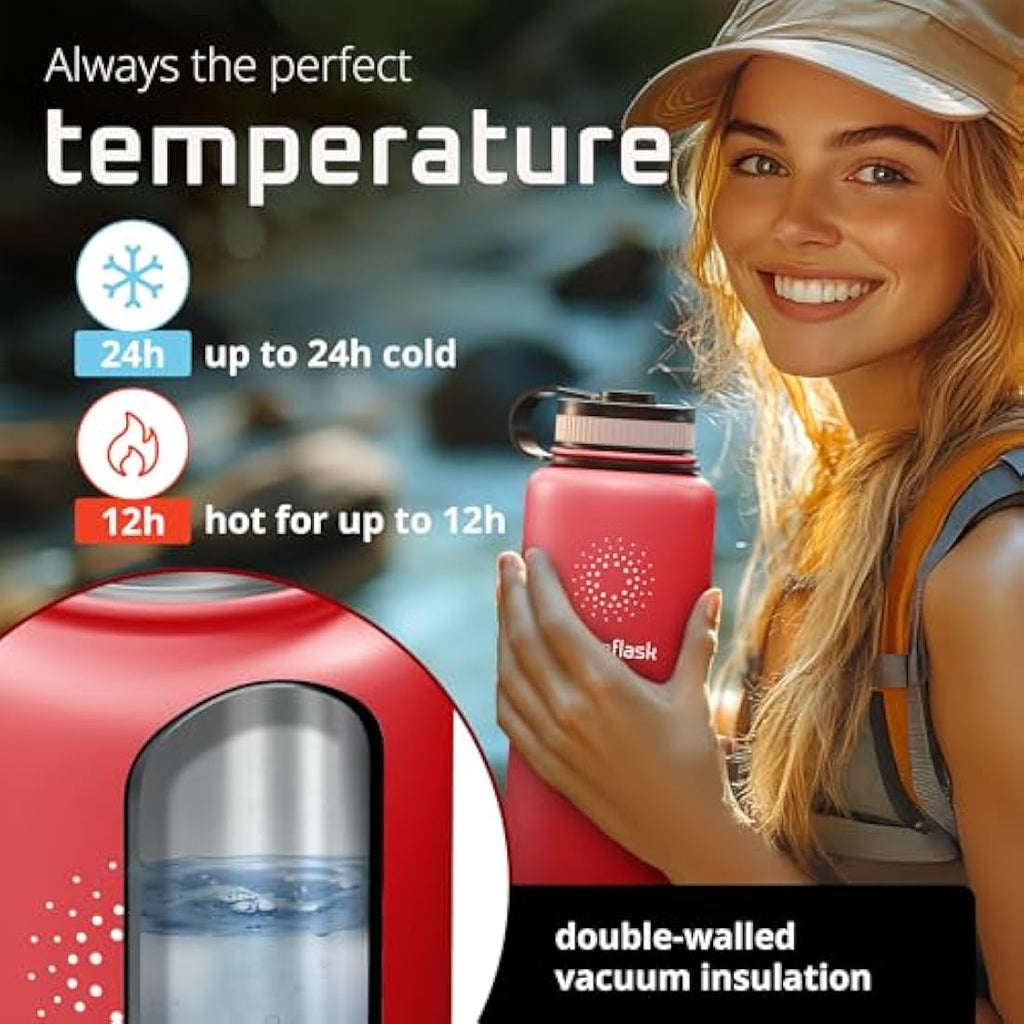 Jolof Store Insulated Stainless Steel Water Bottle | 3 Lids | 1L & 0.5L