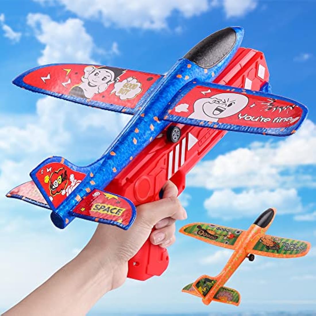 Ksera Airplane Toy Launcher with 2 Foam Gliders - Outdoor Gift for Kids
