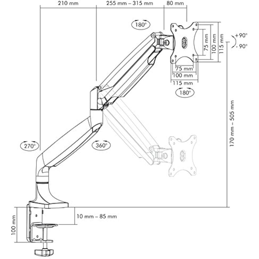 ICY BOX Monitor Mount – Ergonomic Gas Spring Stand for 32 Inch Screens