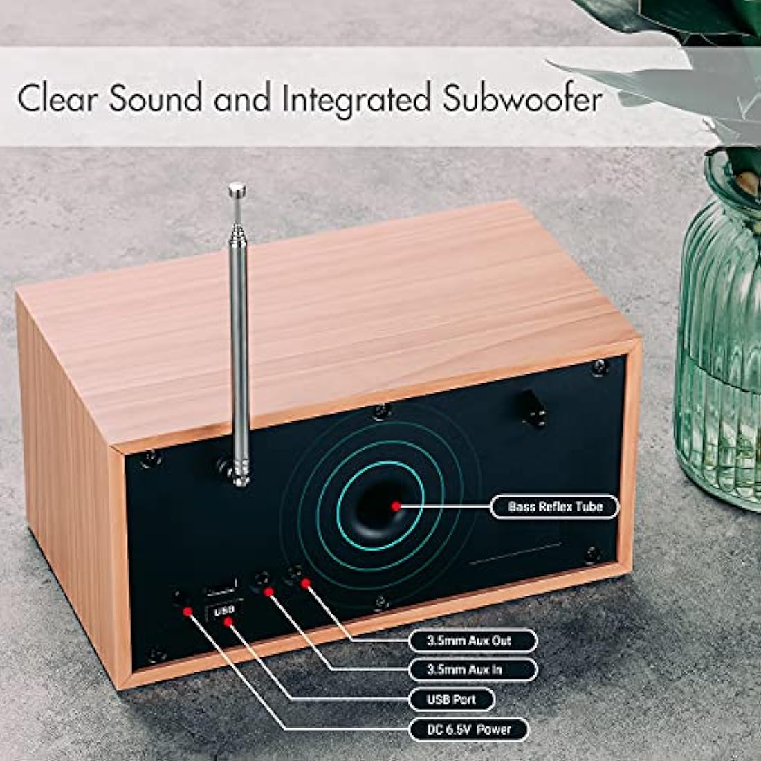 August MB420 DAB+ Digital Radio & Bluetooth Speaker - Dual Alarm - Oak