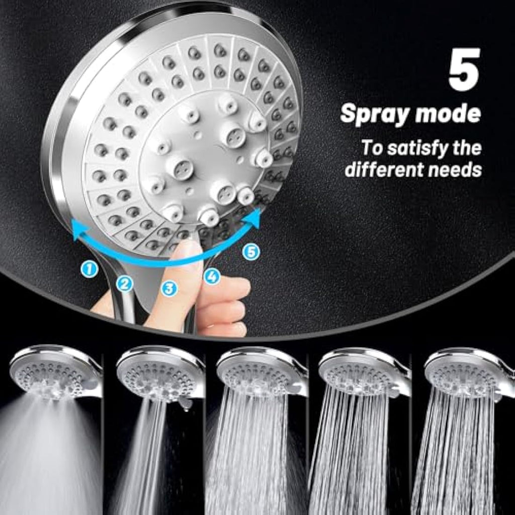 VEHHE Pressure Boosting Shower Head | 5 Modes with 1.5m Chrome Hose