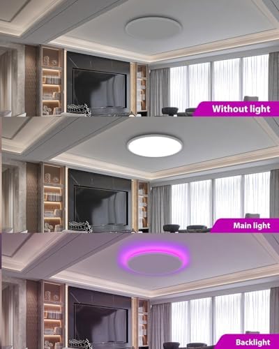 Peasur 42cm LED Ceiling Light | 32W Dimmable RGB Flush Mount with Remote