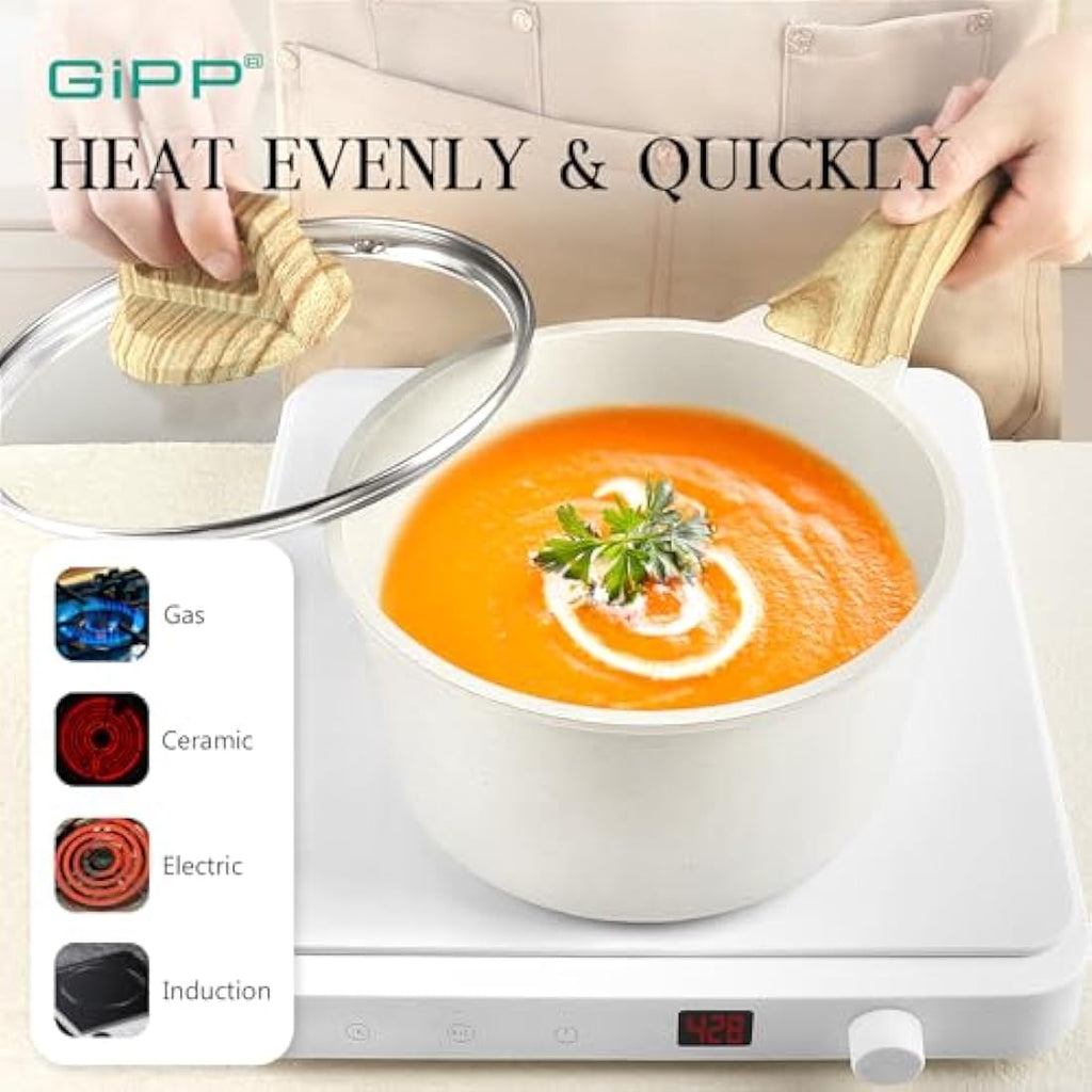 GiPP 10-Piece Nonstick Ceramic Cookware Set | White Induction Pots and Pans