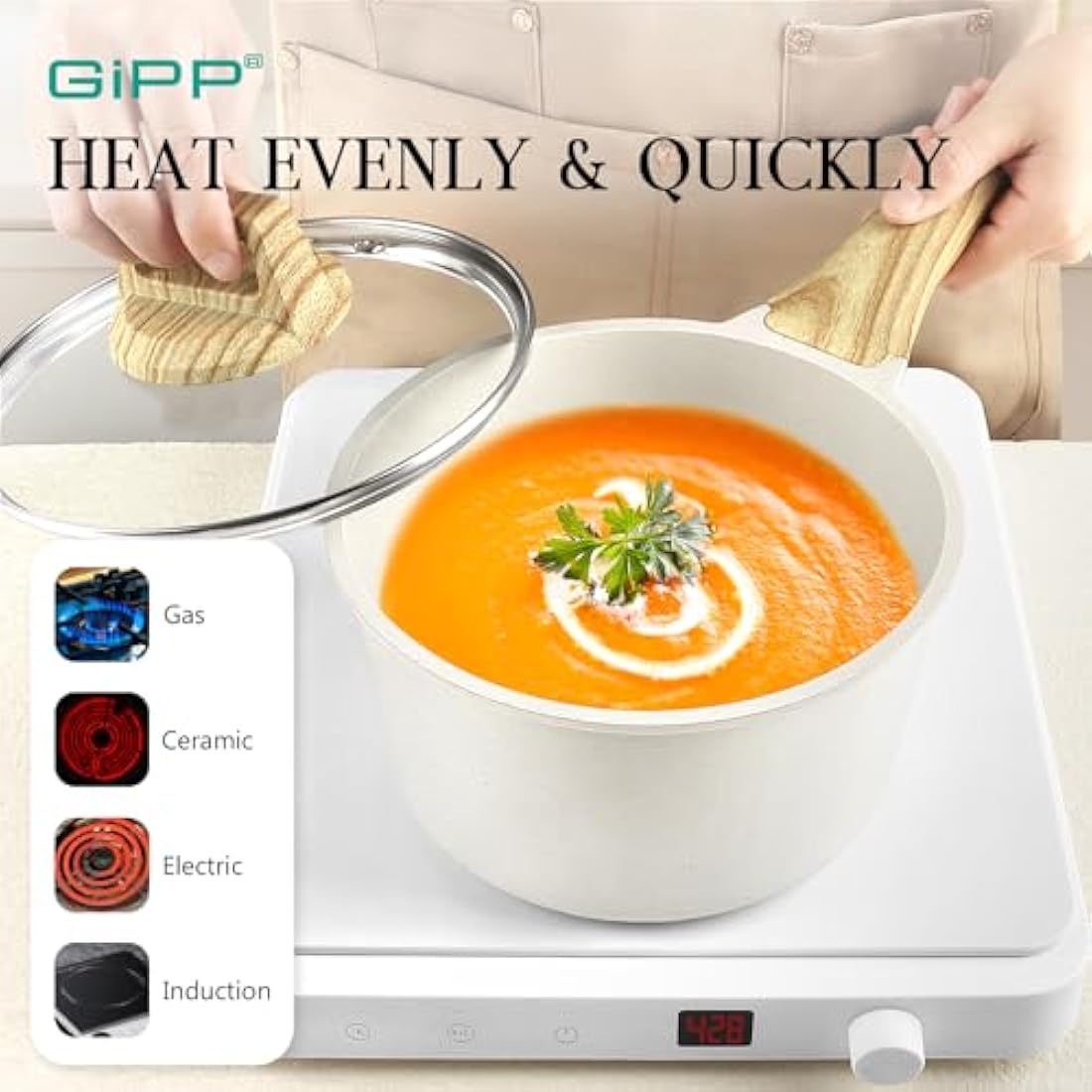 GiPP 10-Piece Nonstick Ceramic Cookware Set | White Induction Pots and Pans