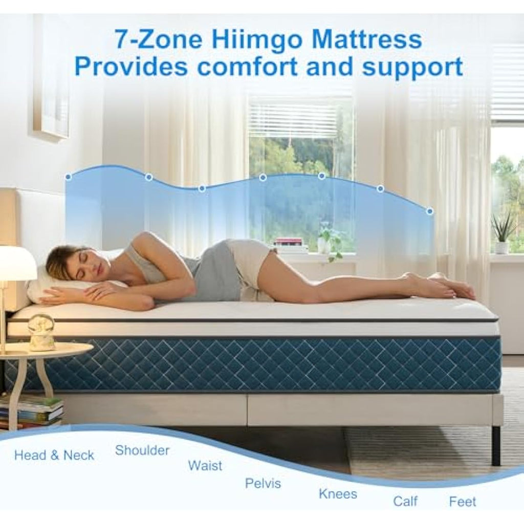 Hiimgo Double Pocket Sprung Mattress | Medium Firm Memory Foam Box