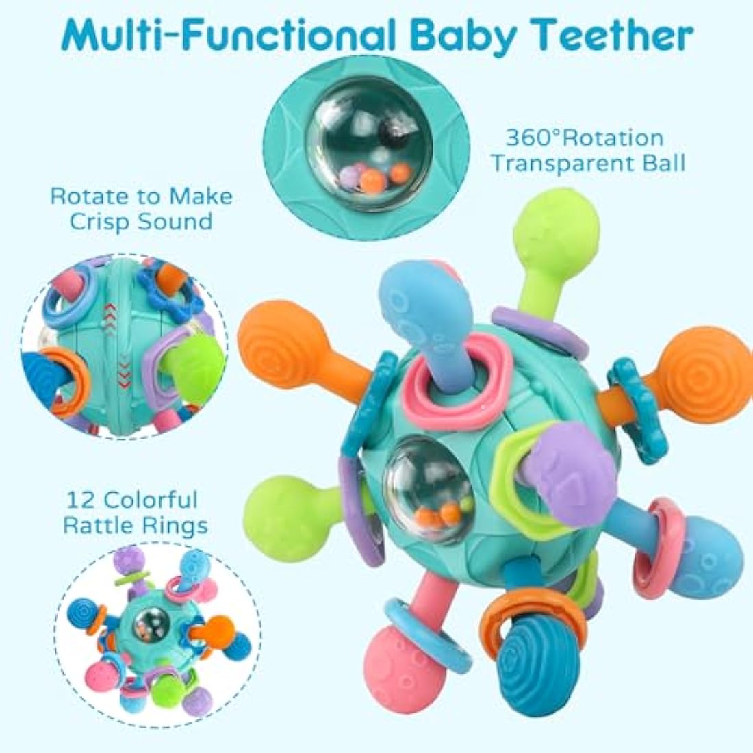 Baby Sensory Rattle & Teether Toy – Montessori Blue Silicone