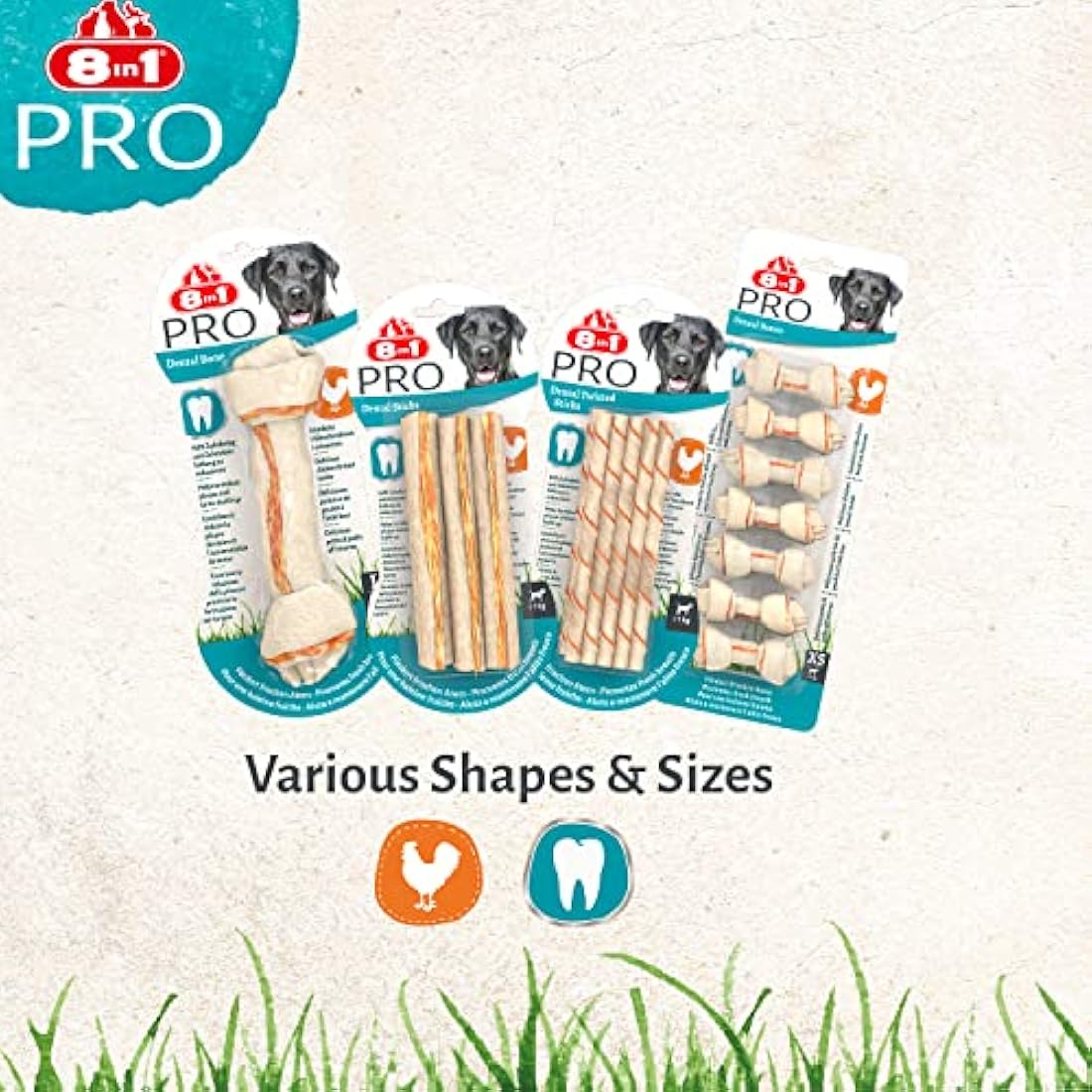 8in1 Pro Dental Twisted Sticks – Chicken & Beef Dog Chews, 10 Pack