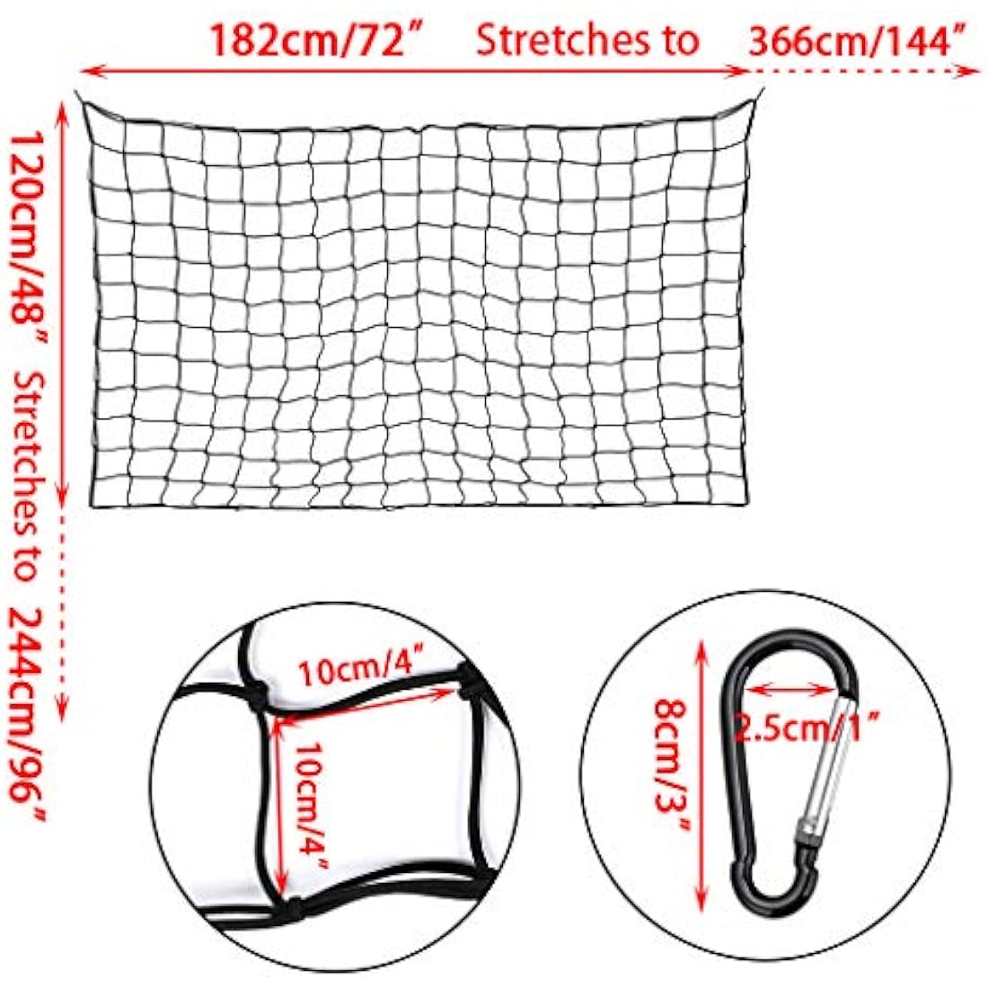 Jolof Store Heavy Duty Bungee Cargo Net with 16 Metal Carabiners
