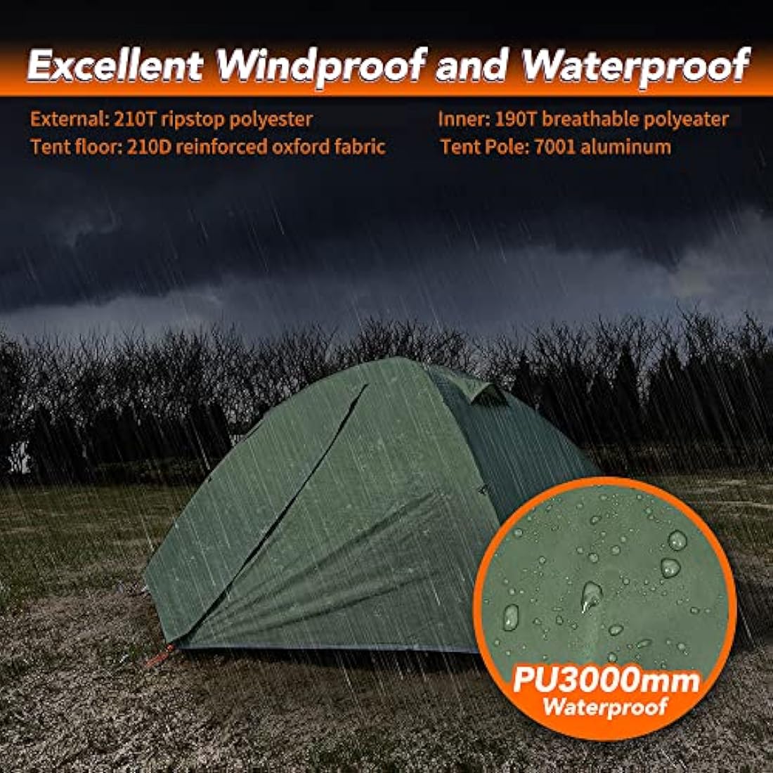 2 Person Backpacking Tent – Waterproof 3-Season Camping Gear
