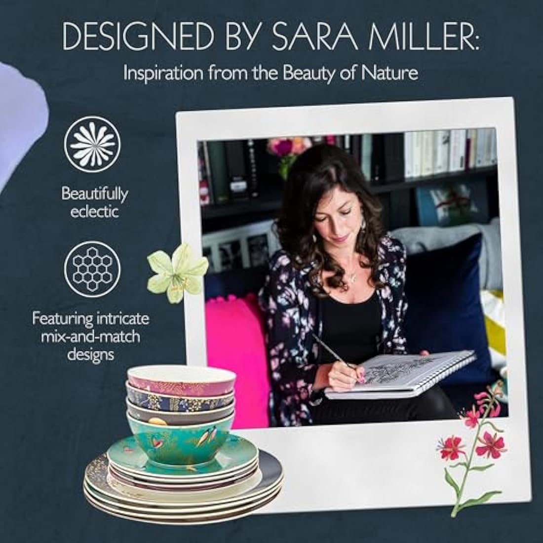Sara Miller London Chelsea 12-Piece Porcelain Tableware Set | Gold