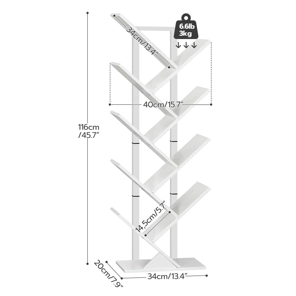 HOOBRO 9-Tier Tree Bookshelf | Tall Floor Standing Bookcase, White