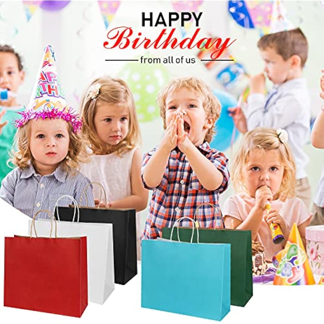Black Paper Gift Bags with Handles - 20 Pcs (27x12x21cm)