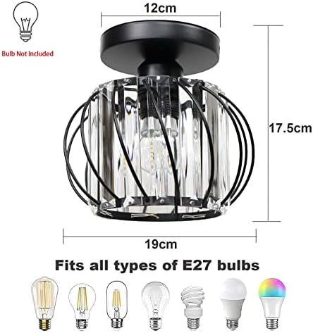 Crystal Chandelier Flush Mount Ceiling Light, Black – 2 Pack