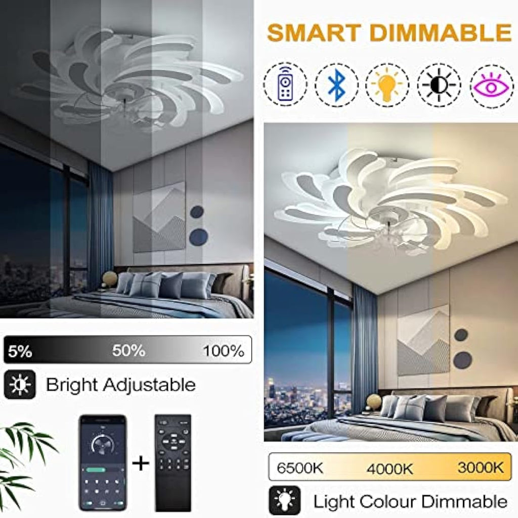 YUNZI 50W Modern LED Ceiling Fan | 80CM Dimmable Quiet Fan with Light