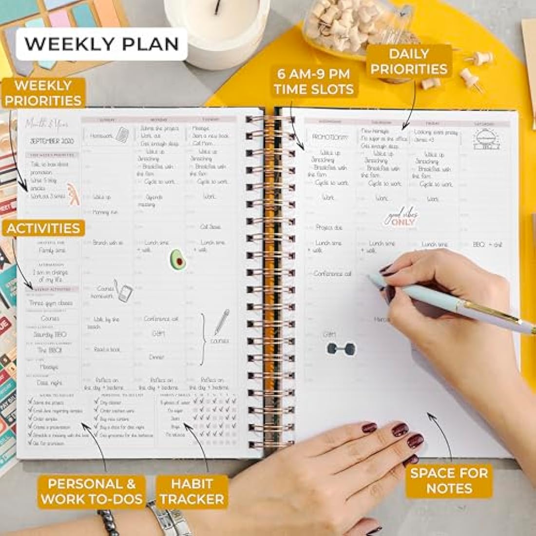 Planberry Undated Hourly Schedule Planner – Large Productivity Organizer