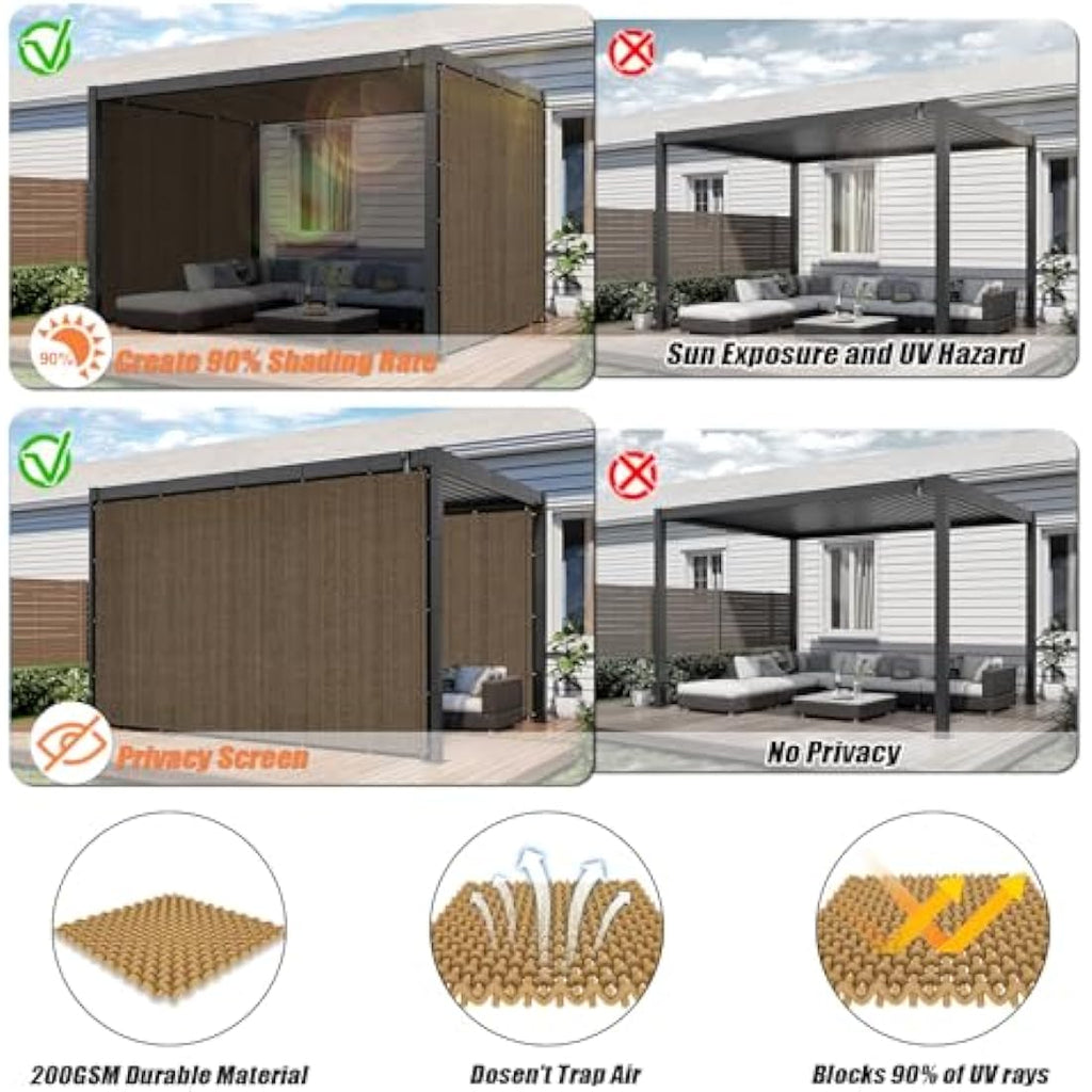 KANAGAWA 12' x 20' Sun Shade Cloth - 90% UV Block HDPE Canopy, Mocha
