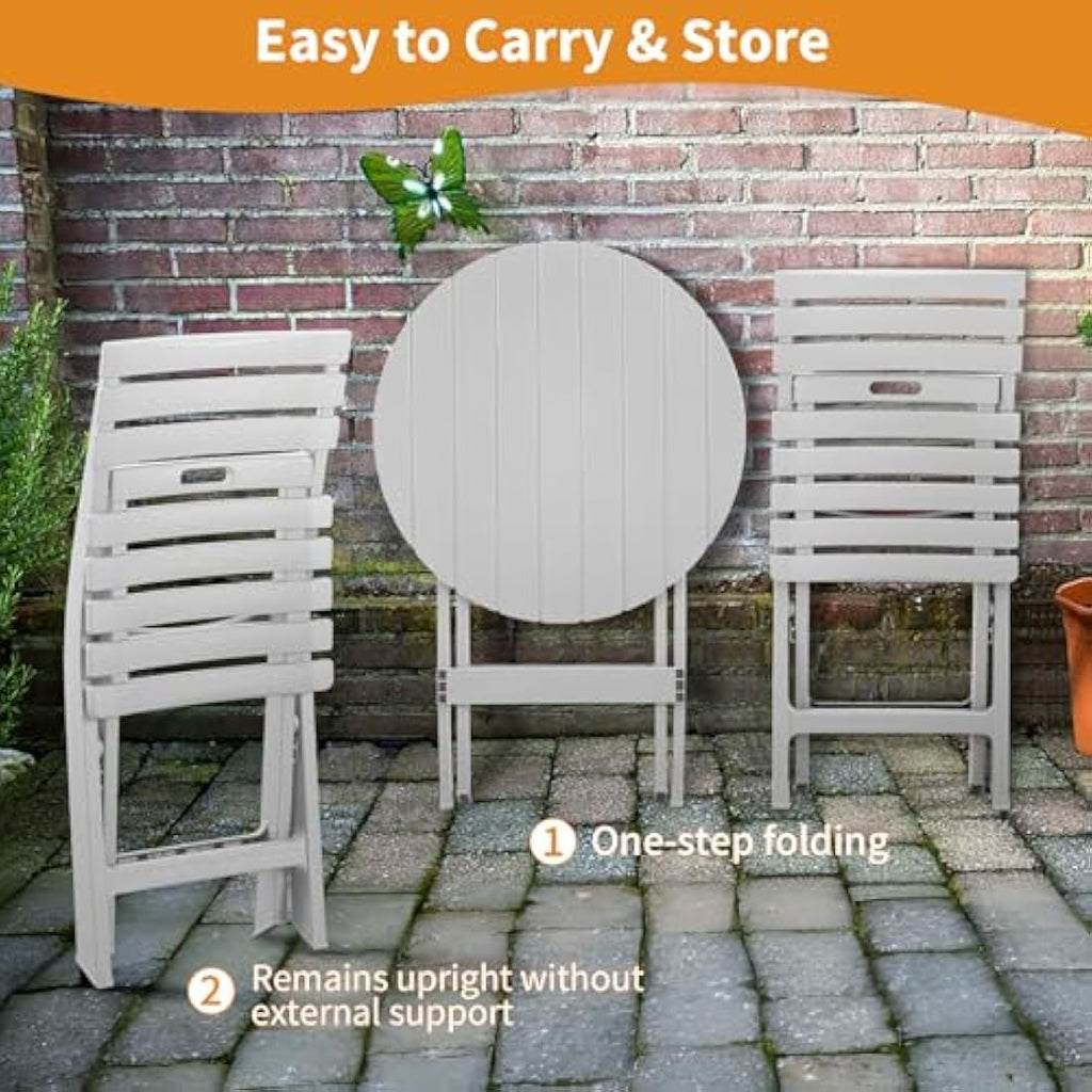 TAO ONE 3-Piece Plastic Folding Bistro Set – Portable Patio Table & Chairs