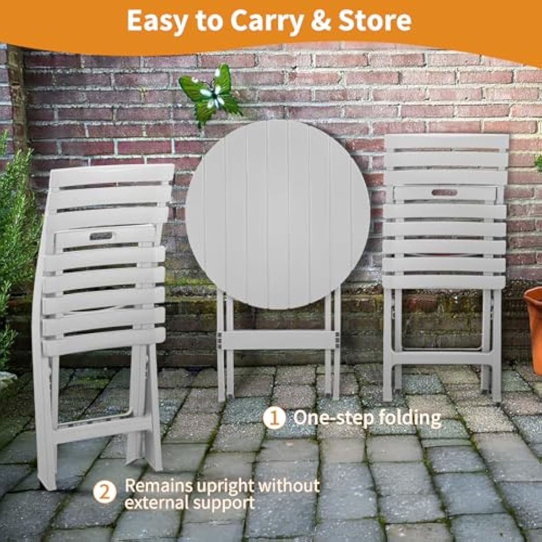 TAO ONE 3-Piece Plastic Folding Bistro Set – Portable Patio Table & Chairs
