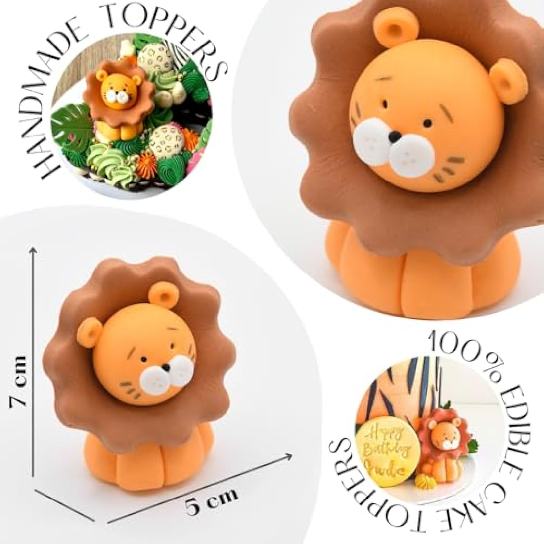Lion Cake Topper – Edible 3D Fondant Jungle Animal Figure