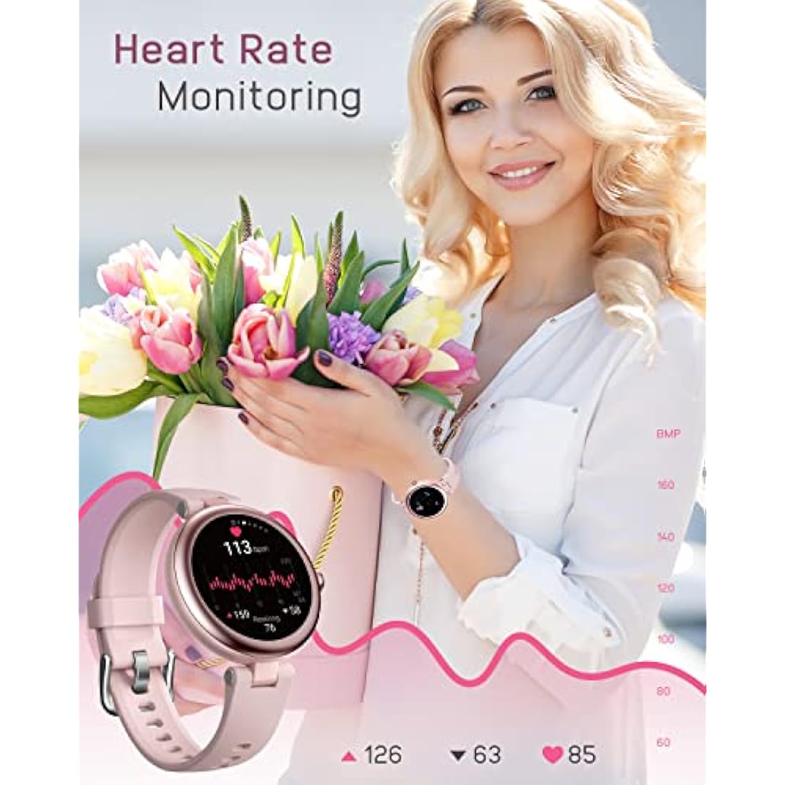 SHANG WING Lynn Women's Smartwatch | 1.1" Slim Fitness & Health Tracker