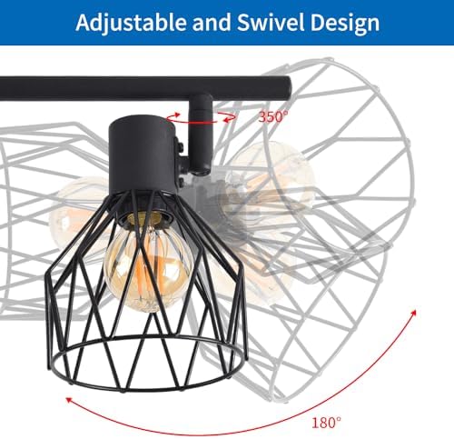 ANWIO 6-Way Industrial Ceiling Spotlights – Black Wire Cage Light