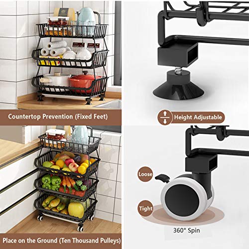 BRIAN & DANY 5-Tier Stackable Vegetable Storage Rack | Rolling Kitchen Cart