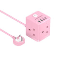 Jolof Store Cube Extension Lead – 3 Way Power Strip with USB-C, Pink