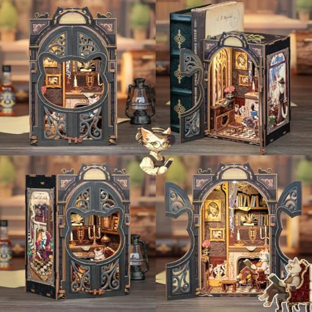 CUTEBEE DIY Book Nook Kit – Count Cat's Study 3D Wooden Puzzle Model