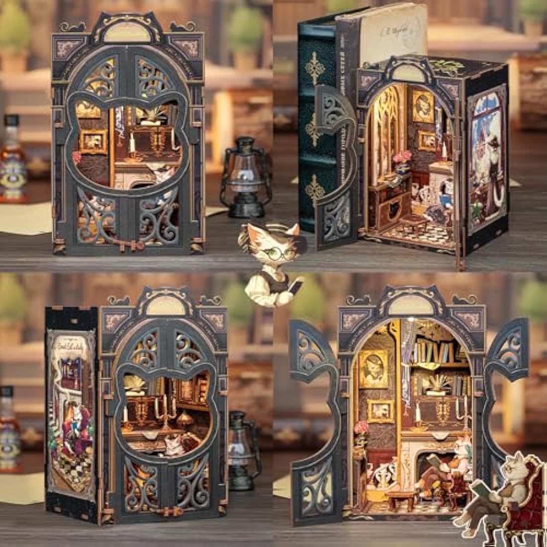 CUTEBEE DIY Book Nook Kit – Count Cat's Study 3D Wooden Puzzle Model