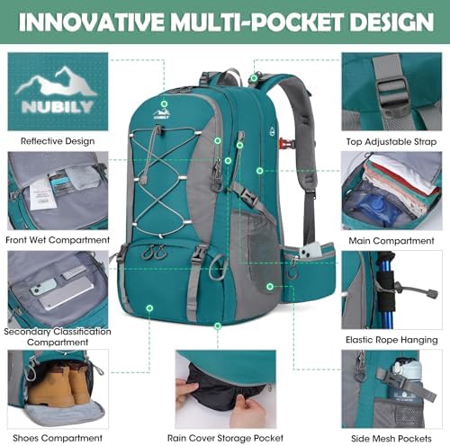 50L Hiking Backpack - Waterproof Camping Rucksack with Wet Pocket