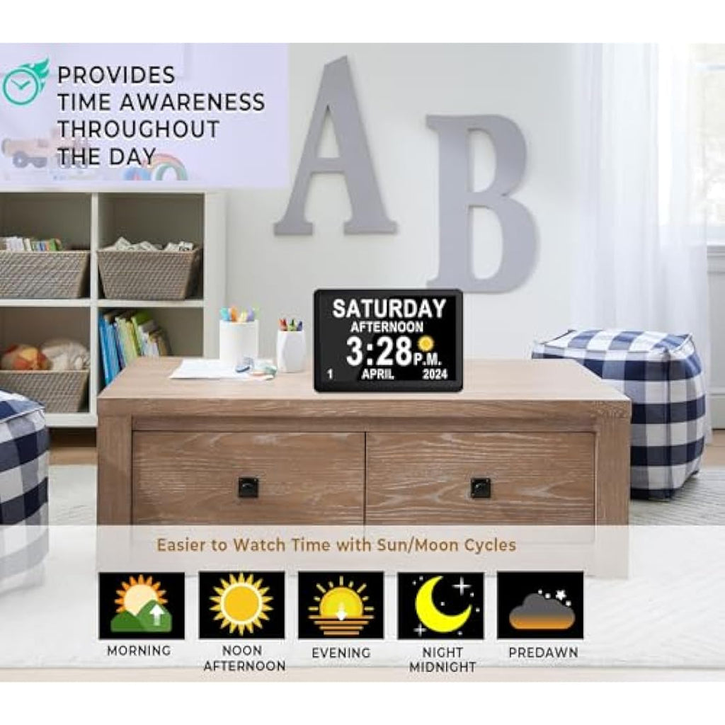 Véfaîî 10" Digital Calendar Day Clock with Remote for Seniors & Dementia