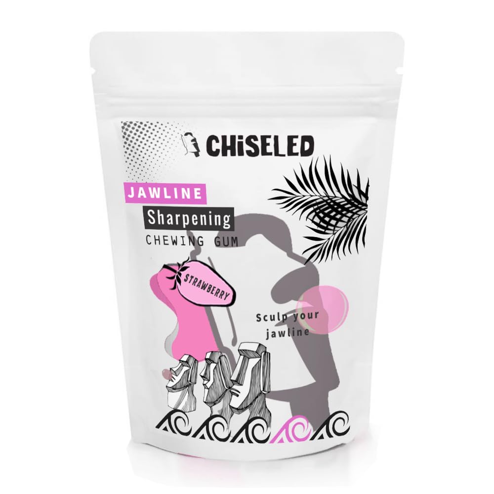 CHISELED Jaw Exerciser Mewing Gum – Strawberry Jawline Trainer (2 Month Pack)