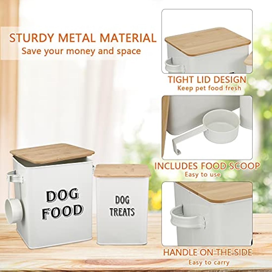 Pet Food Storage Containers – Farmhouse Steel Tins with Wood Lids