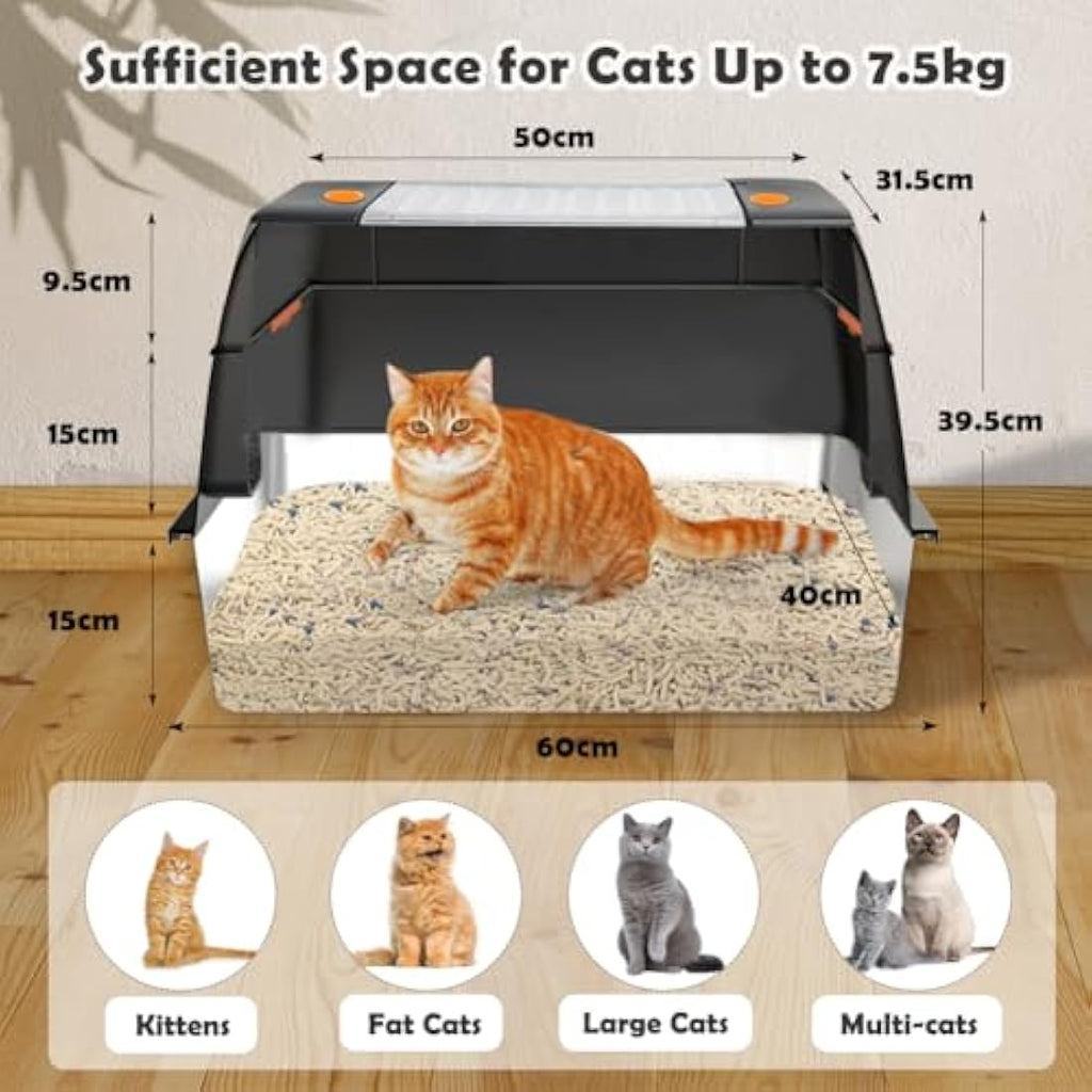 Vivifying Stainless Steel Cat Litter Box – Enclosed High-Sided Tray