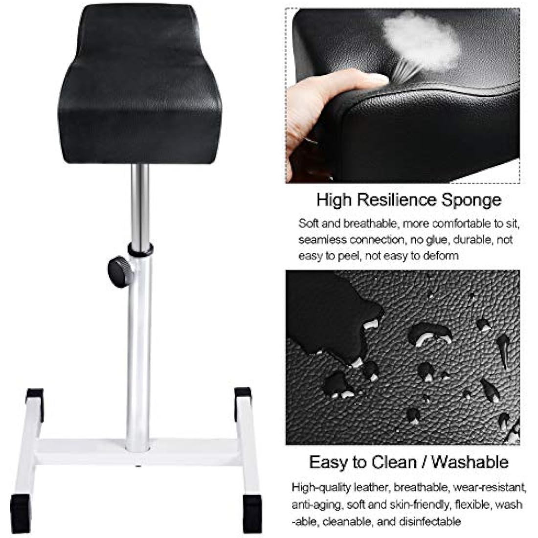 Kalolary Adjustable Pedicure Footrest - Black PU Leather Salon Stool